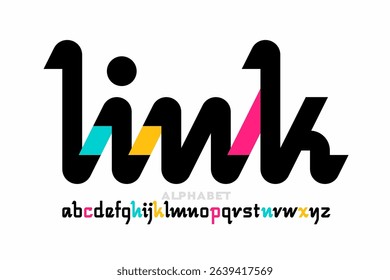 One single line linked style font design, alphabet letters and numbers vector illustration