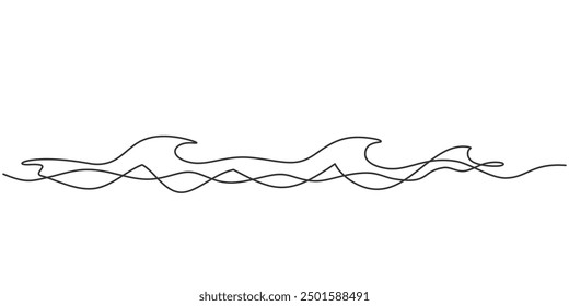 One single line simple ocean wave drawing. Sea wave continuous line drawing vector illustration isolated on white background..