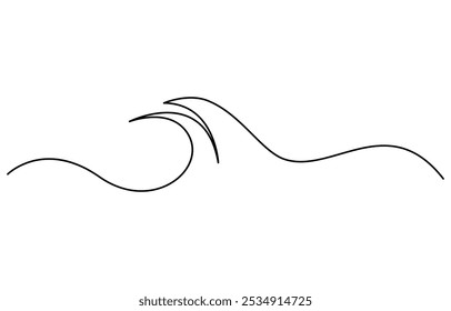 One single line simple ocean wave drawing. Sea wave continuous line drawing vector illustration