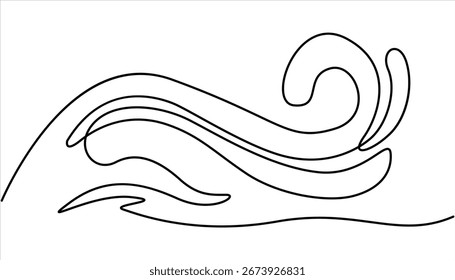 One single line simple ocean wave drawing. Sea wave continuous line drawing vector illustration, Waves continuous one line drawing. Hand drawn wave.