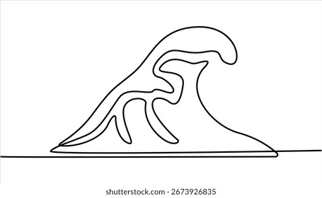 Una sola línea de simple dibujo de la onda del océano. Ilustración vectorial de dibujo de línea continua de onda marina, dibujo de una línea continua de ondas. Dibujado a mano ola.