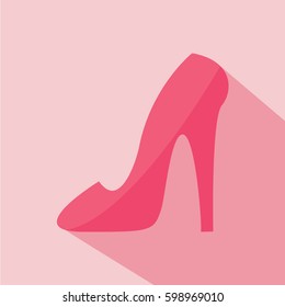 one single pink modern beautiful high heel shoe icon illustration vector with a shadow for fashion lady & beauty