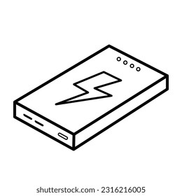 One single power bank portable charging travel outlined vector icon outline isolated on square white background. Simple flat outlined minimalist sign icon drawing with technology power theme.