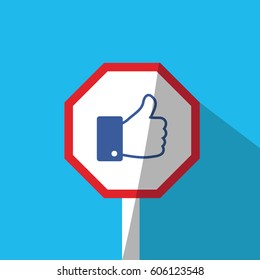 a one single red stop sign or symbol modern & like icon for social media & website on flat design style blue background