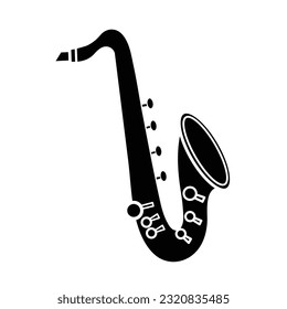 One single saxophone trumpet musical instrument vector icon black silhouette isolated on square white background. Simple flat minimalist musical instruments items drawing.