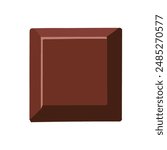 One single square piece of brown chocolate. Part chocolate bar. Vector illustration.