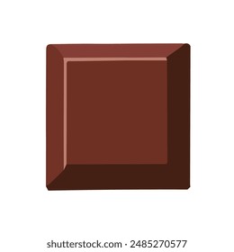 One single square piece of brown chocolate. Part chocolate bar. Vector illustration.