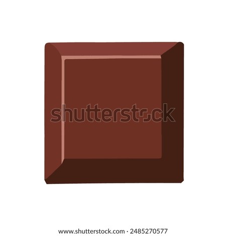 One single square piece of brown chocolate. Part chocolate bar. Vector illustration.