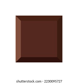 One single square piece of dark brown chocolate. Part chocolate bar. Vector illustration.