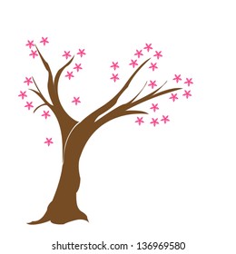 one single tree with blossom pink flowers/tree