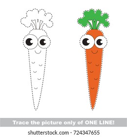 One Single Vegetable Carrot to be traced only of one line, the tracing educational game to preschool kids with easy game level, the colorful and colorless version.