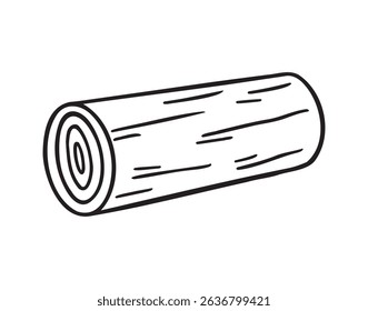 one single wood log doodle hand drawn icon. Outline drawing log line clipart symbol. Vector illustration