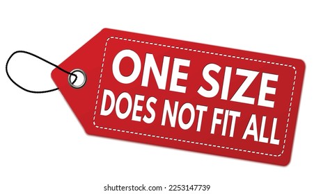 One size does not fit all red label or price tag on white background, vector illustration