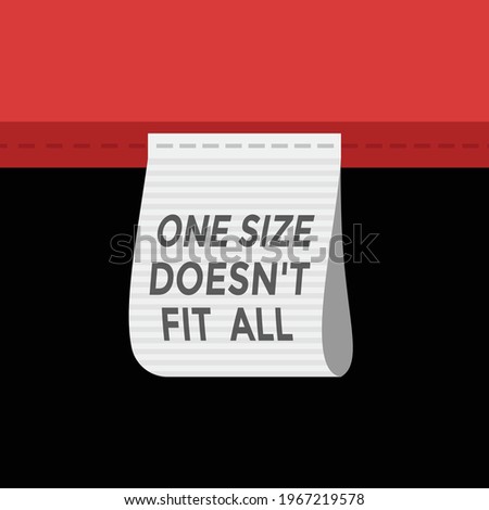 one size doesn't fit all clothes label, vector illustration