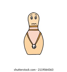 One skittle with a sad face in doodle style. Sketch. Hand Drawn.
