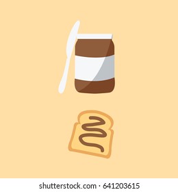 one Slice of clean flat design style isolated bread or toast with cream icon. cartoon simple modern Knife & tasty spreading