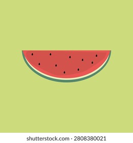 one slice of fresh whole watermelon on a green background