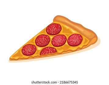 One slice of pepperoni pizza icon vector. Slice of pizza with salami and cheese icon vector isolated on a white background