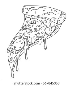 One slice of pizza, cartoon vector illustration