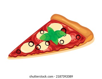 One slice of pizza margherita icon vector. Slice of pizza with tomatoes, mozzarella cheese and basil icon vector isolated on a white background