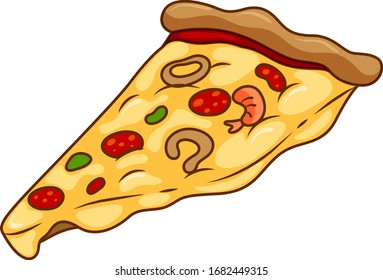 One slice of pizza on white background illustration