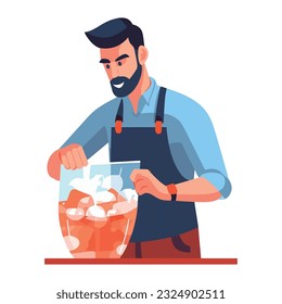 One smiling chef holding organic drink bowl icon isolated