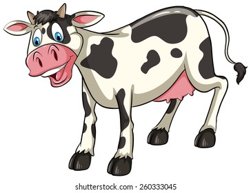 One smiling cow on a white background