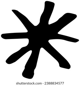 One snowflake or star. Rough black vector doodle isolated on transparent background. Vintage hand-drawn child-like design element