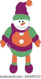 One snowman on a white background. Illustration of a bright colorful snowman on a white background