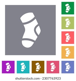 One sock flat icons on simple color square backgrounds