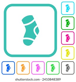 One sock vivid colored flat icons in curved borders on white background