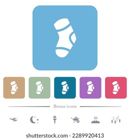One sock white flat icons on color rounded square backgrounds. 6 bonus icons included