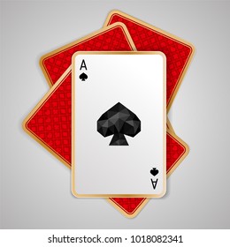 One spades ace in four playing cards on grey background. Winning poker hand. JPG include isolated path