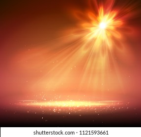 One Spotlight on Stage with Rays and Light. Vector illustration.