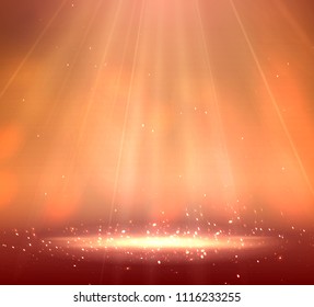 One Spotlight on stage with smoke and light. Vector illustration.