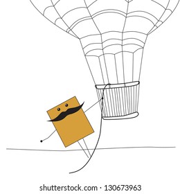 One square orange moustached man on the balloon. Vector illustration