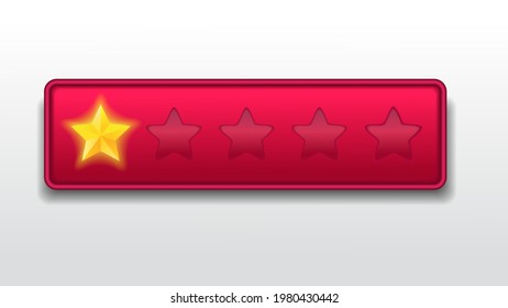 One star. Bad rate. Customer feedback rating sytem. realistic shiny gold stars in front of red rectangle modern vector illustration