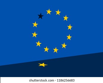 One star is down from European Union flag - Secession and separation of one state and country from EU - exlusion, expulsion, suspension, leave. Failure of membership. Vector illustration