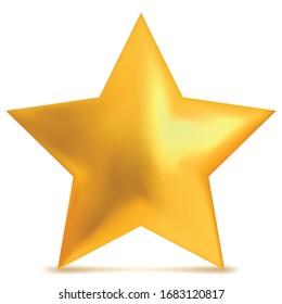 One star isolated on white background. Top View Close-Up Gold Star. vector illustration.