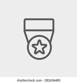 One star medal icon thin line for web and mobile, modern minimalistic flat design. Vector dark grey icon on light grey background.