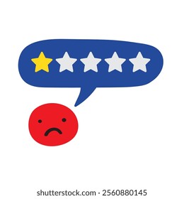 One star negative rating. Bad review. Unsatisfied costumer. Illustration on white background.