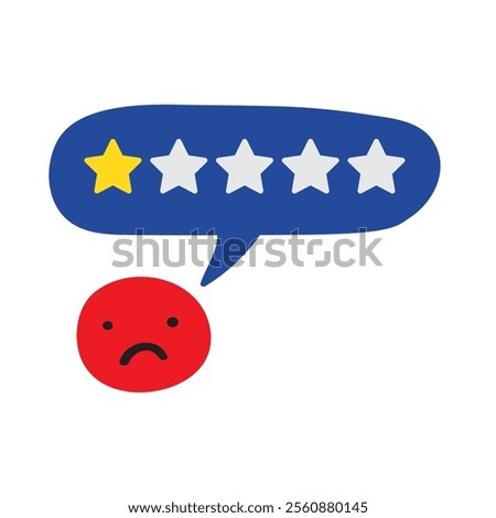 One star negative rating. Bad review. Unsatisfied costumer. Illustration on white background.