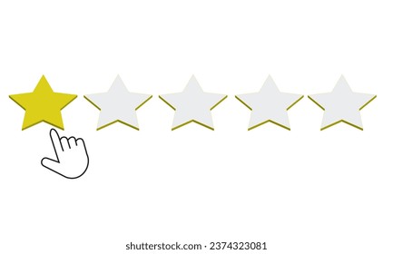 Ilustración vectorial de clasificación de una estrella. Pulsando el dedo en la clasificación de una estrella. Plantilla de página de inicio de revisión negativa. 