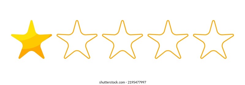 One stars rating button. Yellow rating stars on white background. Feedback evaluation in vector