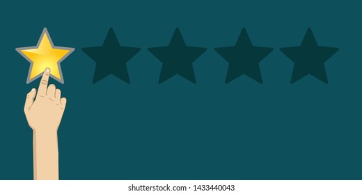 one stars rating, hand pointing finger, vector illustration 