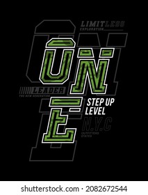 One step up level, modern and stylish typography slogan. Colorful abstract design with camouflage and lines style. Vector illustration for print tee shirt, background, typography, poster and more.