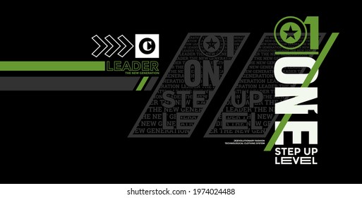 One Step Up Level, Moving Forward, Modern And Stylish Typography Slogan. Abstract Design With Camouflage And Lines Style. Vector Illustration For Print Tee Shirt, Typography, Poster. Global Swatches.