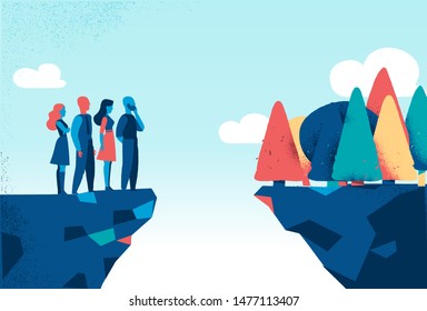 One step to nature, a gap to bridge between nature and people. Vector illustration - Vector