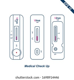 one step rapid test. Positive test result for the new rapidly spreading virus. medical check up tools icon or symbols