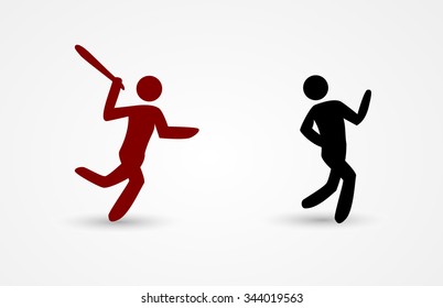 One stick man chases another with a club